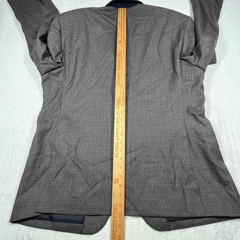 Jos A Bank Traditional Fit Wool Blazer Mens 46R Grey Blue Houndstooth Sport Coat